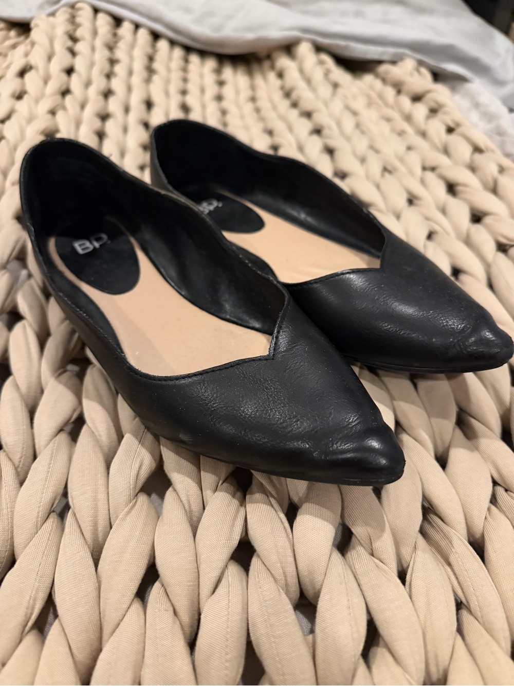 bp Black Pointed-Toe Leather D'Orsay Flats